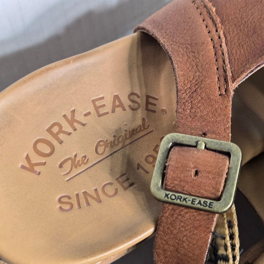 Kork-Ease Tan Ashcroft Leather Cork Wedge Sandals 8M Platform Strappy - Picture 5 of 9